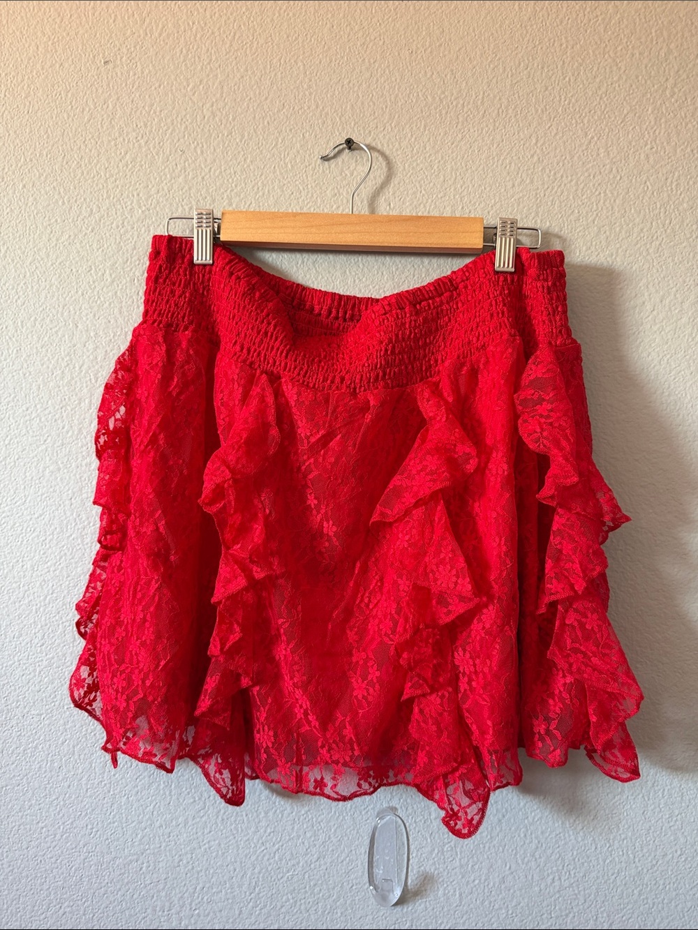 Size XXL Red Lace Ruffle Mini Skirt - Women